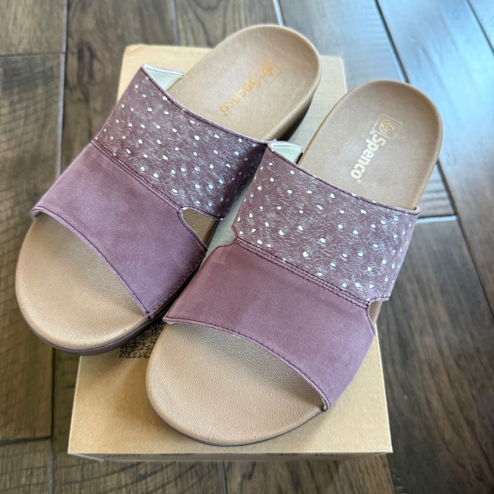 Spenco Dawn Slide Sandals Burgundy Ostrich Leather Orthotic Womens 8.5B